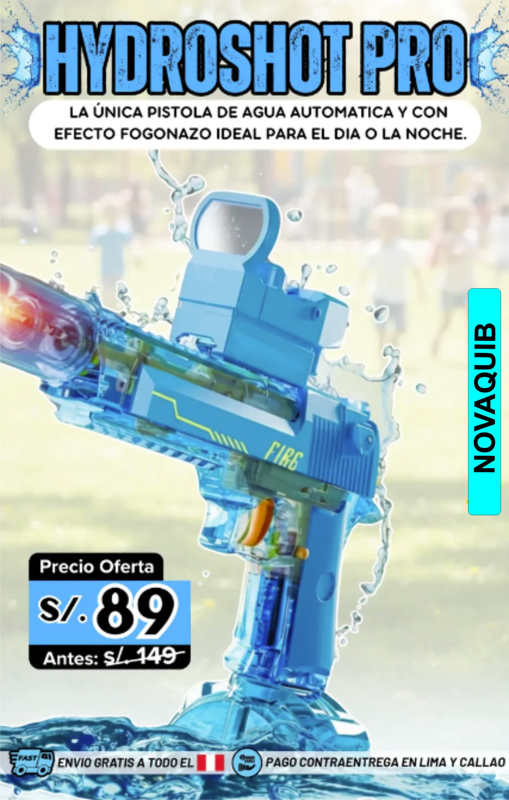 Pistola de Agua Recargable Uzi RGB Eléctrica 2026