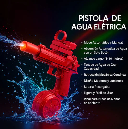 Pistola de Agua Recargable Uzi RGB Eléctrica 2026